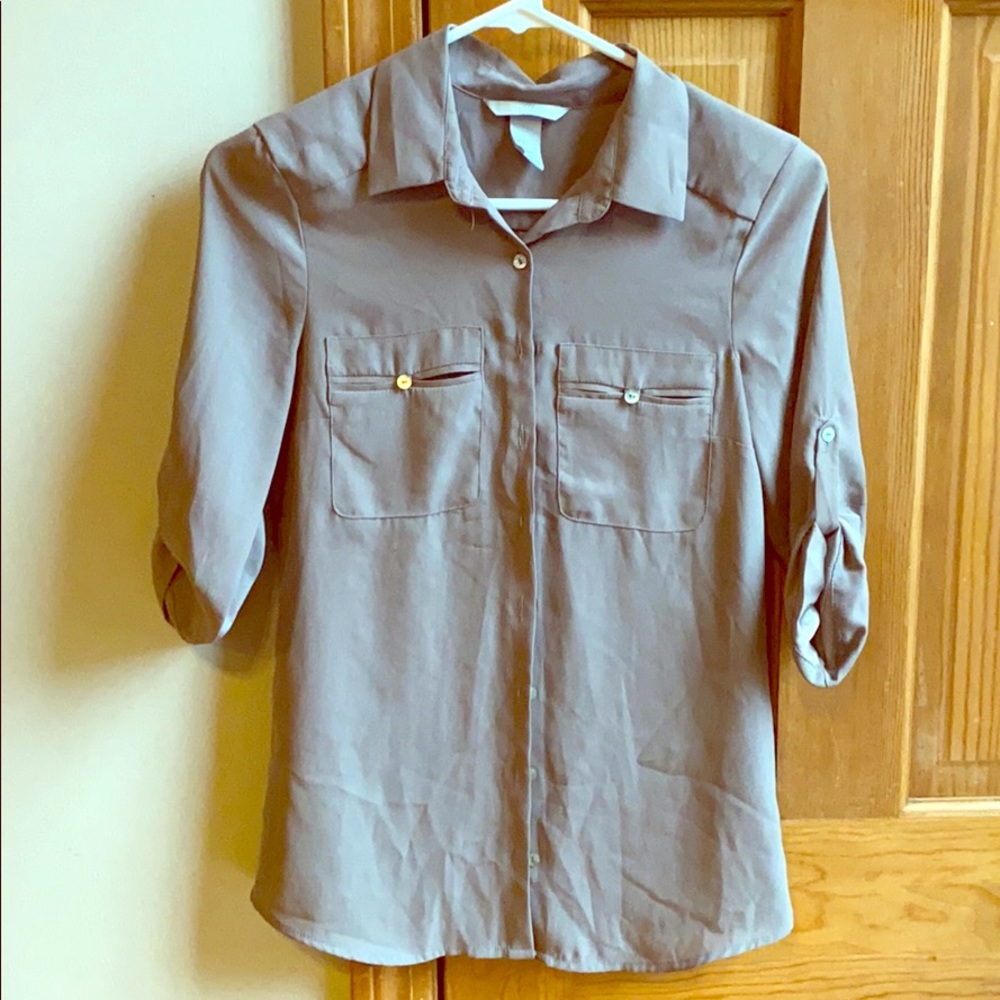 H&M Button Down Taupe Blouse